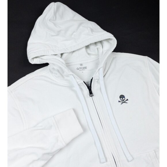 G/Fore Skull Logo Hoodie Men's Medium Full Zip White Golf Activewear Sweatshirt - Picture 1 of 14
